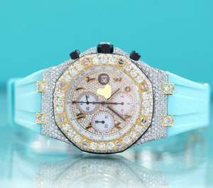 Reloj de Pulsera de Lujo para Hombre, con Diamantes de Moissanita, Correa de Acero Inoxidable Aqua, Cristal Azul de Alta Calidad Personalizable, con Fecha - Product Image 1