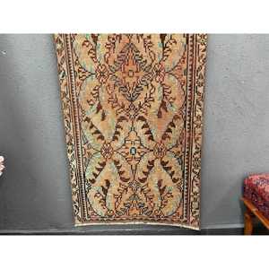 2.5x5.7 ft Turkish Rug, Vintage Small Rug, <b>Brown</b> Floral <b>Wool</b> Rug - Product Image 2