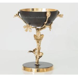 Couleur noire de luxe avec bol en aluminium design de feuille de fleur d'or avec support décoration de la maison bols de service modernes - Product Image 1
