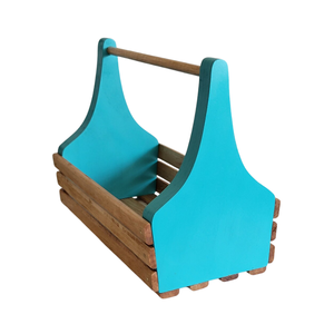 Handmade Wooden Caddy <b>Basket</b> with Handle Rustic Decorative Storage Organizer Wooden Carry Box for Kitchen <b>Picnic</b> Garden or Home - Product Image 2