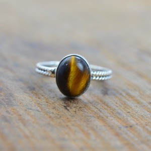 Plata de Ley 925 Bisel hecho a mano Collet Eternity Vermeil Ring Natural Yellow Tiger Eye Cabochon Gemstone Classic Parties - Product Image 4