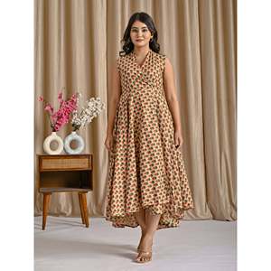 เดรสลำลองผ้าฝ้ายพิมพ์ลายสีเบจเขียวทรงไฮโลว์ ระบายอากาศได้ดี ไซส์ XS ถึงฟรีไซส์ เหมาะสำหรับใส่ไปเที่ยวคลับหรือวันสบายๆ รับผลิตแบบ ODM ปรับแต่งได้ - Product Image 3