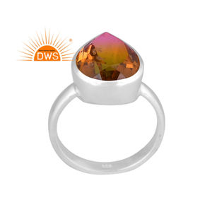 Bague empilable personnalisée en argent sterling fin avec doublet de tourmaline bio-pétro et quartz, fabricant de bijoux sur mesure - Product Image 1