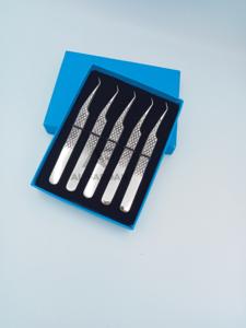 Silver Polish 45 Degree Eyelash Extension <b>Tweezers</b> Professional Diamond Grip Pointed Tip Wholesale Low MOQ Volume Lash <b>Tweezer</b> - Product Image 2