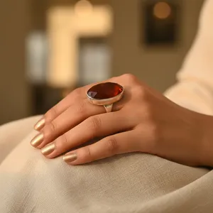 Bague délicate en argent 925 plaqué rhodium avec pierre de cornaline, bijoux de promesse pour femmes - Product Image 2