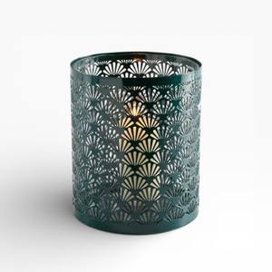 Portavelas Metálico Verde Oscuro con Elegante Diseño de Calado en Forma de Abanico para Decoración del Hogar de Primera Calidad - Product Image 1