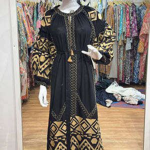 Elegante moda bordado ucraniano mano Floral bordado trabajo Puff y Flare manga larga ropa vestido largo Ucraniano - Product Image 1