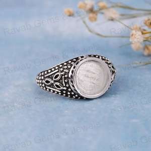 Bague de style antique en argent sterling 925 de qualité supérieure, faite à la main, avec un sertissage semi-monté de 12 mm, pour cabochon, plaquée or, bijoux - Product Image 6