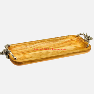 Elegante bandeja de servicio con mango de Metal de pájaro dorado, hecha a mano, madera de Mango, diseño rústico Vintage, catering ecológico, decoración del hogar - Product Image 2