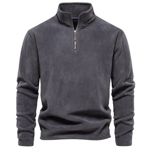Automne hiver hommes pull laine d'agneau demi col haut fermeture éclair couleur unie brodé décontracté quotidien sweat pull chaud - Product Image 4