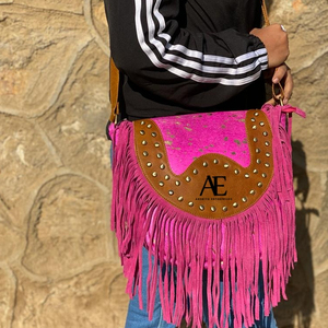 Bolso de mano de estilo occidental con flecos de piel metalizada para mujer, elegante, Color rosa, alta calidad - Product Image 1