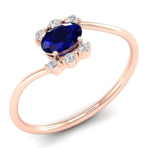 Anillo de Compromiso REYES con Zafiro Azul de Corte Ovalado de 0.5 Quilates y Moissanita en Plata de Ley 925 para Mujer, Último Diseño - Product Image 2