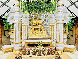 Mandap tallado dorado exclusivo para bodas telugu fibra de tendencia Mandap tallado dorado Mandap boda hindú Mandap Set decoración para la venta - Product Image 5