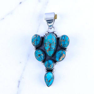 จี้เงินแท้ 925 ประดับด้วยพลอยเทอร์ควอยซ์สีน้ำเงินธรรมชาติ งานแฮนด์เมด ขายส่ง - Product Image 2