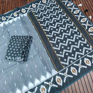 ผ้าซารีผ้าลินินแท้คุณภาพพรีเมียม พร้อมลายพิมพ์ดิจิทัลความละเอียดสูงพิเศษ พู่ห้อยทำมือ ดีไซน์การทอผ้าฟูมกา พัลลู พร้อมเสื้อคลุม - Product Image 3