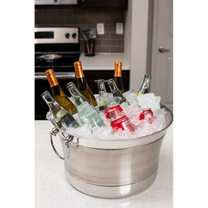 Seau à glace en acier inoxydable à double paroi pour hôtel, grande capacité personnalisée commerciale, baignoire à boissons en métal de luxe légère pour les fêtes - Product Image 5