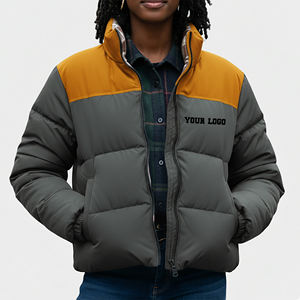 OEM/ODM High Quality Color Block Fluffy Cotton Padded Lightweight Winter Wear <b>Jacket</b> Plus Size Flannel lining <b>Zip</b> <b>up</b> <b>Jacket</b> - Product Image 1