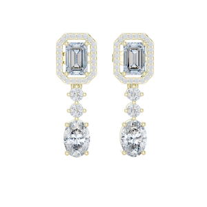 Boucles d'oreilles pendantes en diamant de laboratoire 3,03 CT, clarté VVS-VS EF, taille émeraude et ronde, or 18 carats, 14 carats, 10 carats et argent 925, rose, jaune - Product Image 3