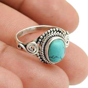 Anillo Clásico de Plata de Ley 925 con Turquesa, Estilo Bohemio, Hecho a Mano, para Mujer, Regalo al por Mayor - Product Image 3