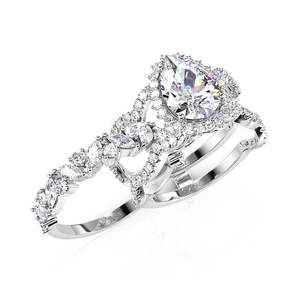 Ensemble de bagues de mariage Jeulia Halo en argent sterling avec coupe poire et alliance éternité - Product Image 1