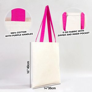 High Quality 10 oz Canvas <b>Purse</b> Fuchsia Handles 14 X 16 (35x40 Cm)-<b>Large</b> Capacity Open Closure Zipper Solid Color Cotton Lining - Product Image 4