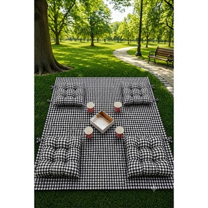 High Quality Four-<b>Cushion</b> Picnic Set Black Plaid Foldable Oxford PVC Beach and Camping Mat for Outdoor Activities - Product Image 1