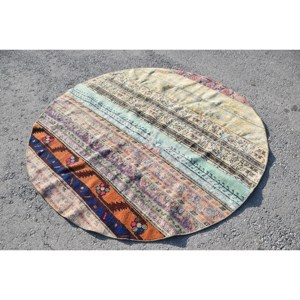 Alfombra Turca Vintage de 6.3x6.2 pies, Alfombra Oriental Azul de Lana - Product Image 4