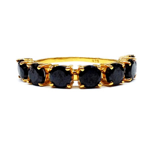 Everyday Wear Sterling Silver 925 Gold Plated <b>Black</b> <b>Onyx</b> Gemstone Affordable Cheap Classic Half Band <b>Ring</b> - Product Image 4