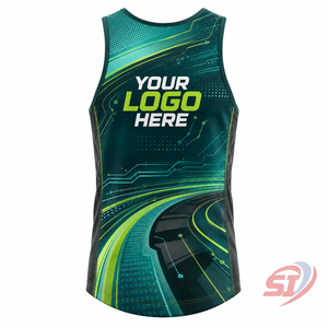 Fabricant de débardeurs de course personnalisés avec logo, séchage rapide, respirant, couleur vert-bleu circuit drift - Product Image 2