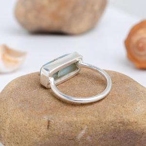 Natural Larimar Gemstone Bar <b>Ring</b> Handmade 92.5 Silver Christian Nautical Stackable <b>Ring</b> for Your Style - Product Image 5