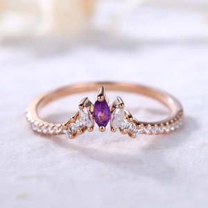 แหวนทองสุดหรูแหวนพลอยอเมทิสต์สีทองสวยพร้อมแหวนเพชรแท้ดีไซน์ใหม่ - Product Image 2