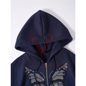 Algodón mezclado bajo MOQ manga completa cómodo algodón Rhinestone Sudadera con capucha nueva moda High Street invierno Rhinestone sudaderas con capucha - Product Image 3