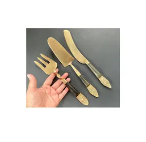 Brass Steel Cake Pizza Knife Server with black design handle spoon Wholesale Supplier at Low Price product