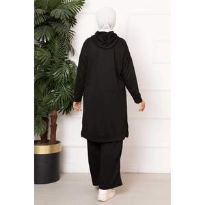 ชุดวอร์มมีฮู้ดของผู้หญิงพร้อมรายละเอียดสัญลักษณ์เส้นด้ายคู่สีดำ - Product Image 4