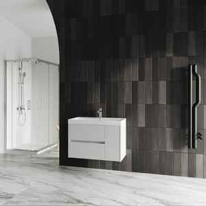 Meuble de salle de bain suspendu Cannes 80 cm blanc mat côtelé - Product Image 1