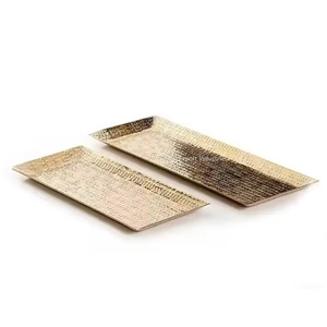 Plateau de service rectangulaire en aluminium nickelé fait à la main plateau en métal gravé à la main pour fruits et noix servant dans les fêtes de mariage - Product Image 2