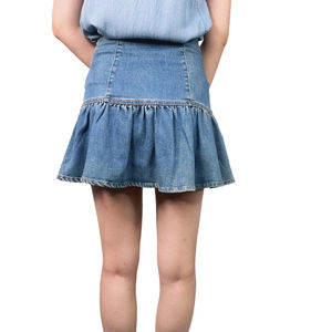 Nouvelle jupe tendance pour femme, taille élastique, jean denim, mini jupe trapèze, tissée, respirante, short de sport, motif, fermeture à cordon - Product Image 2