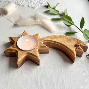 Bougeoir en forme d'étoile fait à la main en bois d'olive unique de haute qualité - Product Image 6