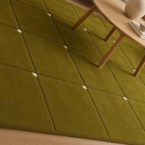 Tapis moderne en laine verte, tissé à la main, motif quadrillé, pour la décoration intérieure, cadeau de Noël pour le salon, utilisation en pique-nique - Product Image 3