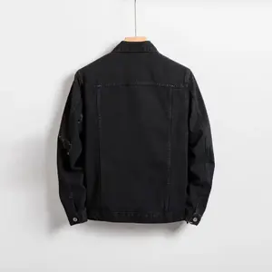 Veste en jean décontractée vintage lavée et chaude en coton pour homme, idéale pour le sport, la randonnée et les activités de plein air en hiver, avec logo personnalisable sur le devant - Product Image 5