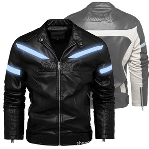 Veste en cuir PU pour hommes Manteaux en polaire épais pour hommes Vêtements de moto pour hommes Streetwear chauds pour hommes Vestes en cuir de pilote - Product Image 4