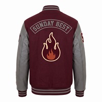 Blouson universitaire homme bordeaux gris avec patch flamme en chenille, manches en cuir véritable, personnalisable, style Letterman, OEM, respirant, coupe-vent