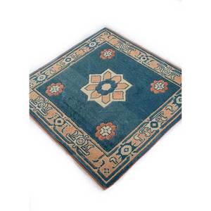 Tapis en laine noué à la main Nuray Blue 9x12, motif médaillon rectangulaire en puzzle pour entrée, couloir, salon, modèle Pae-274 - Product Image 2