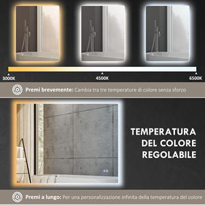HOMCOM Miroir de salle de bain anti-buée avec luminosité et couleur réglables, verre et alliage d'aluminium, 80x60x4 cm - Product Image 5