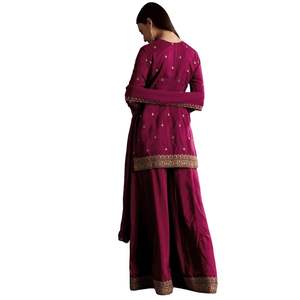Vino seda Kurta Palazzo SuitWith Zari & Butti Dupatta venta al por mayor mujeres Ropa Étnica OEM fábrica de ropa proveedor a granel moda - Product Image 5