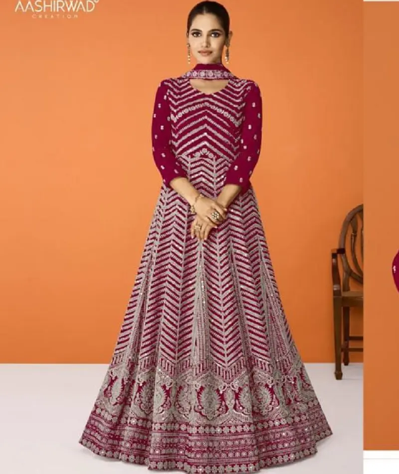 Indian Ethnic Wear Heavy Faux Georgette with Embroidery and Sequence with cotton Thread Work Anarkali Gowns for Wedding Wear