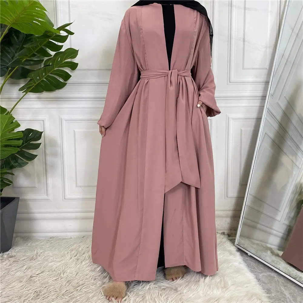 AM064 abito modesto musulmano camicia a maniche lunghe da donna stile Dubai abaya abbigliamento islamico tinta unita plus size logo personalizzato