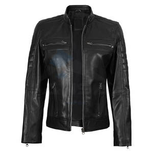 Veste en cuir Cafe Racer pour femmes, cuir d'agneau véritable, veste de moto élégante, vêtements de moto haut de gamme et décontractés - Product Image 2