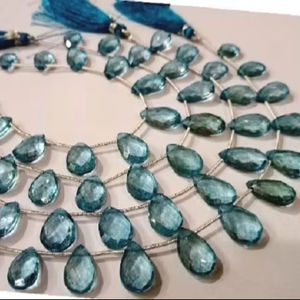 Topaze bleue de Londres naturelle 8x13 10x15mm perles de pierres précieuses en forme de poire à facettes 8 pouces de long cristal bijoux gradués - Product Image 1