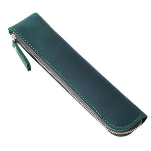 Custom Litchi Grain Cowhide Genuine Leather Pencil Pouch Casual Style Stationery Pen Storage Case Students Office Use Large - Product Image 2